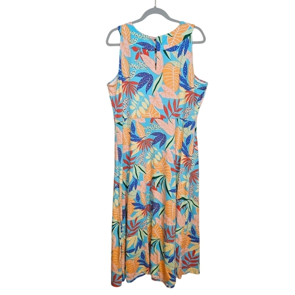 Talbots Plus Size Petite Jersey Knit Vacation Resortwear Maxi Dress Leaf Print - Picture 3 of 8